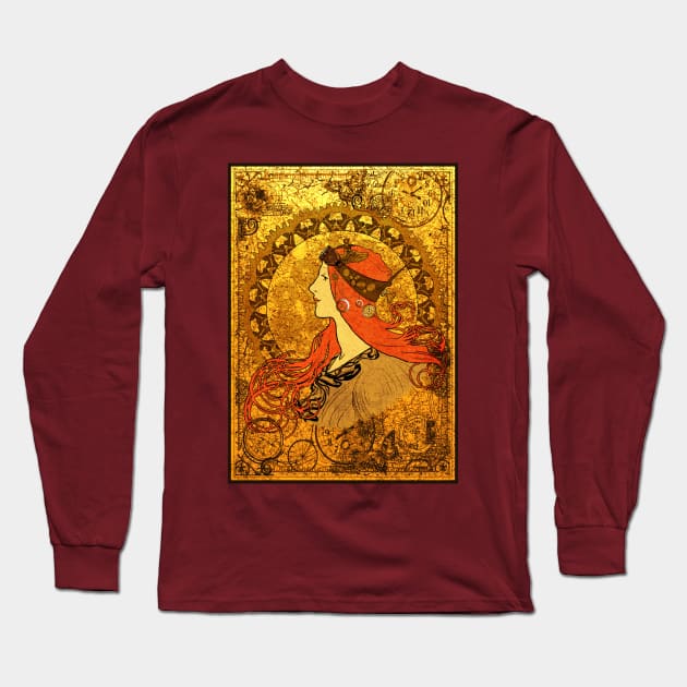 Steampunk Zodiac (Mucha Homage) Long Sleeve T-Shirt by NanaLeonti